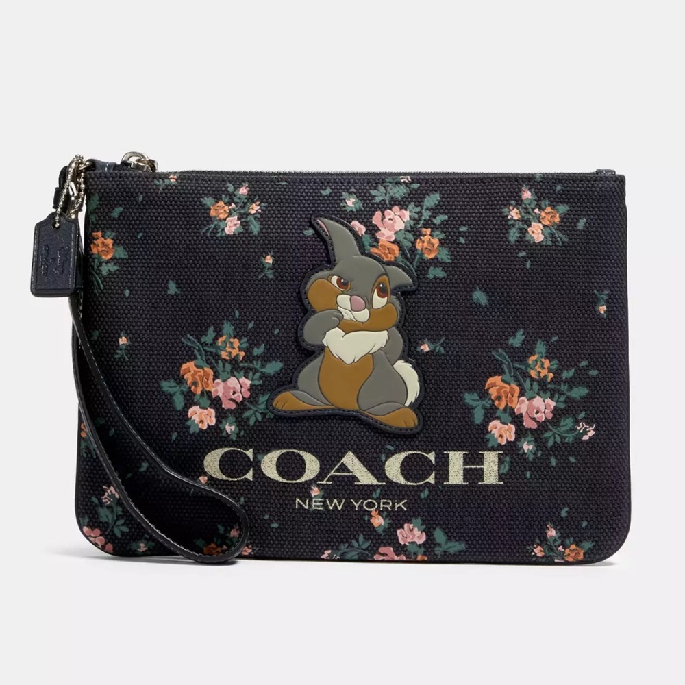 NWOT Disney X Coach Gallery Pouch With Rose Bouquet Print And Thumper